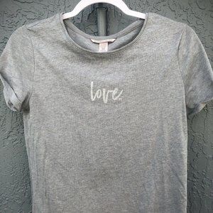 Victorias Secret Pajama Tshirt Top Gray Short Sleeves Holographic Love Print XS
